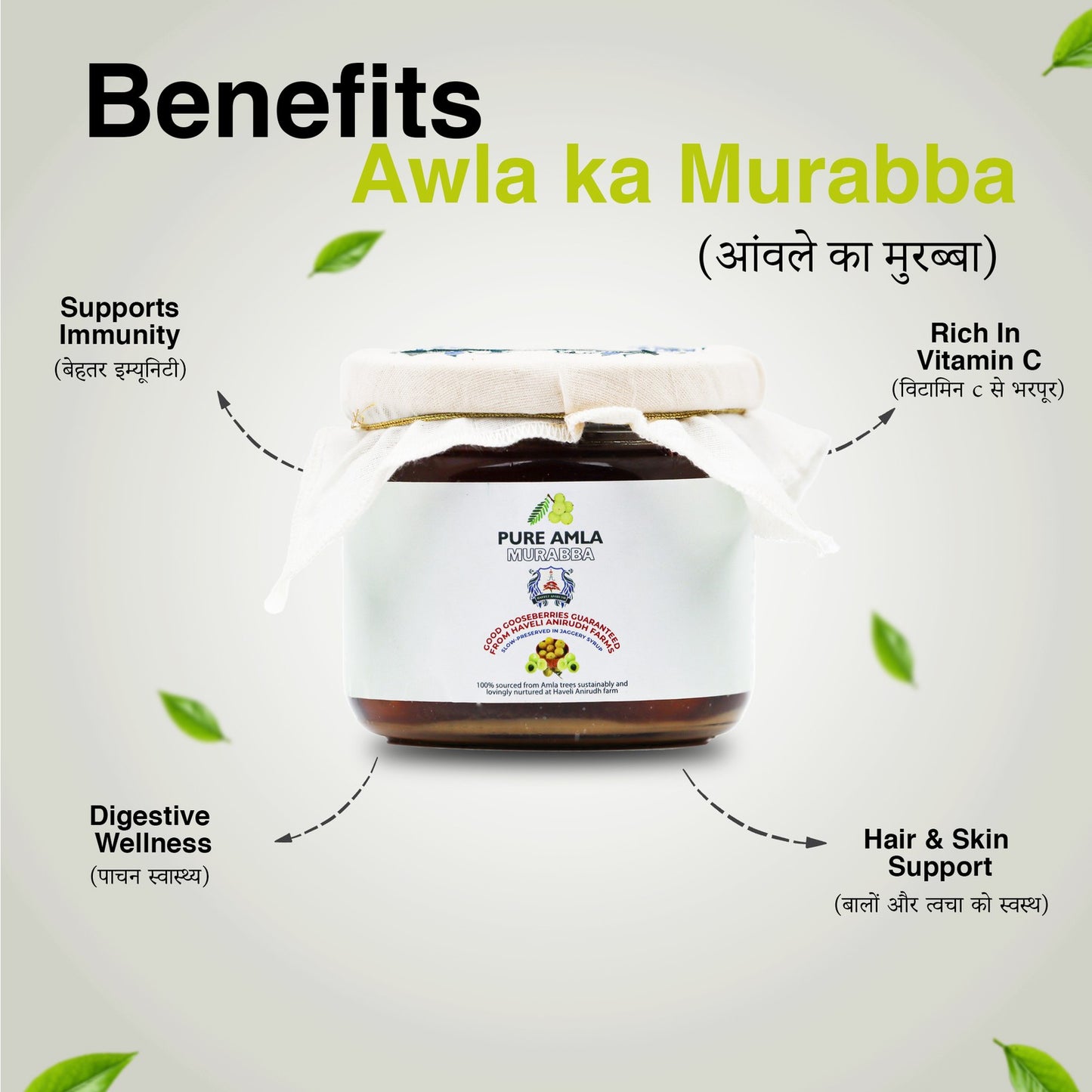 Haveli Anirudh Amla Gur Murabba | Whole Farm-Grown Awla in Jaggery Syrup | Traditional Ayurvedic Rasayana | No Preservatives | No Refined Sugar | Glass Jar