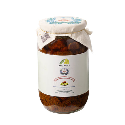 Amla Pickle glass jar — single-origin Bagru, Rajasthan farm